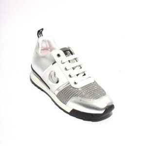 Moschino Silver Leather Glitter Platform Sneakers